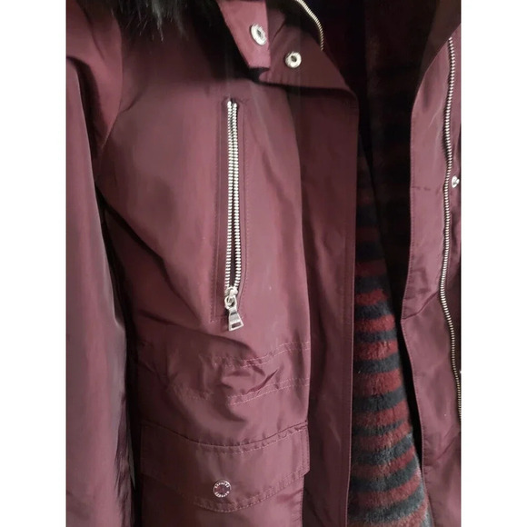 Express Jacket Women's Small Wine Faux Fur Hood Removable Zebra Liner N… - Picture 4 of 10